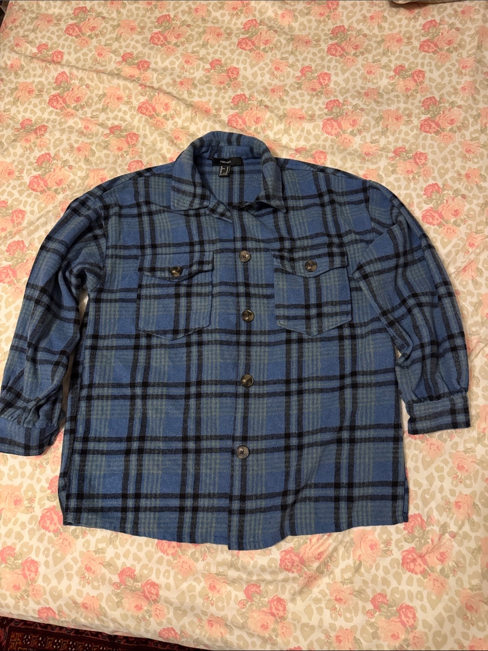 Forever 21 Blue and Black Plaid Button-Down Shirt